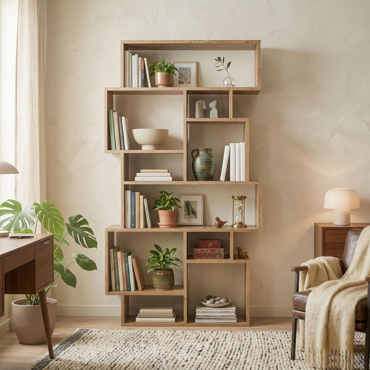 BÜCHERREGAL mit Fächern 96/25/168 cm - Braun, Holzwerkstoff (25.5/168.5/96cm) - Calicosy