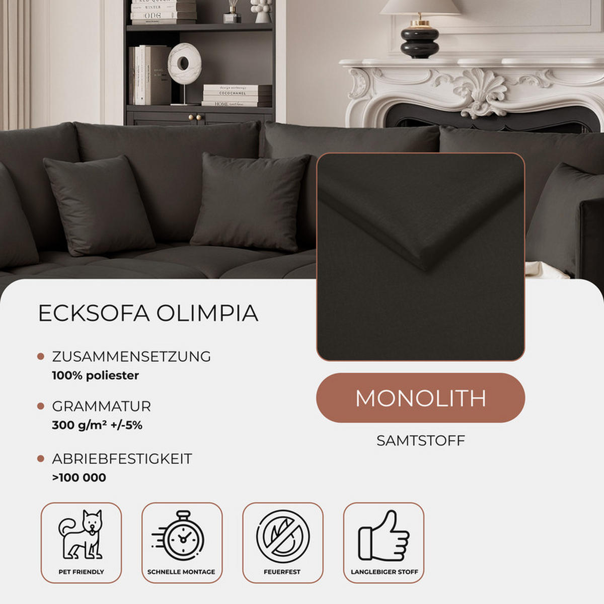 ECKSOFA OLIMPIA mit Schlaffunktion und Bettkasten Dunkelbraun - Dunkelbraun, Holzwerkstoff/Kunststoff (235/230cm) - Idohome