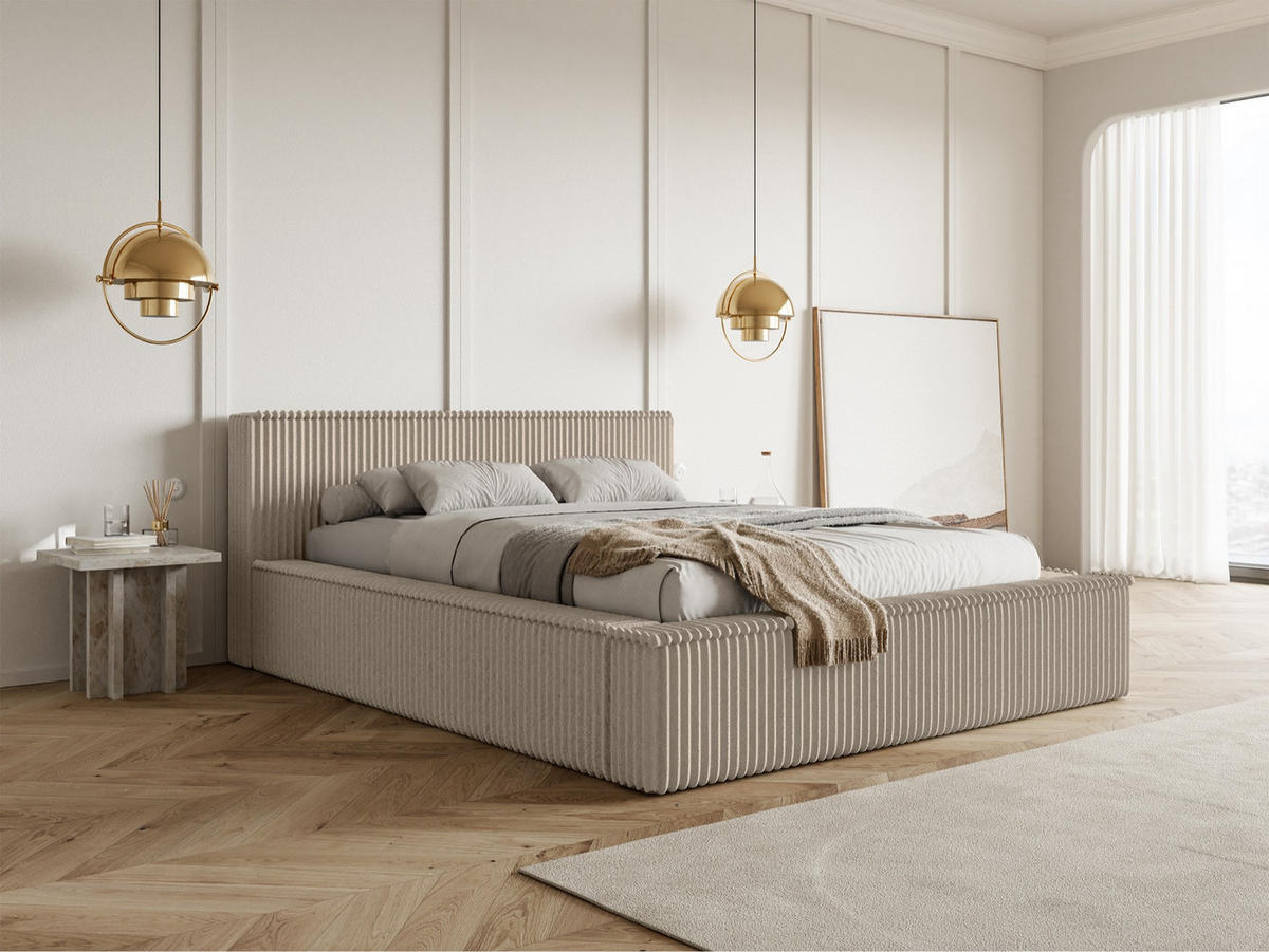 POLSTERBETT AFFOLIO Dunkelbeige 160x200 cm - Beige/Schwarz, Kunststoff/Textil (160/200cm) - Selsey