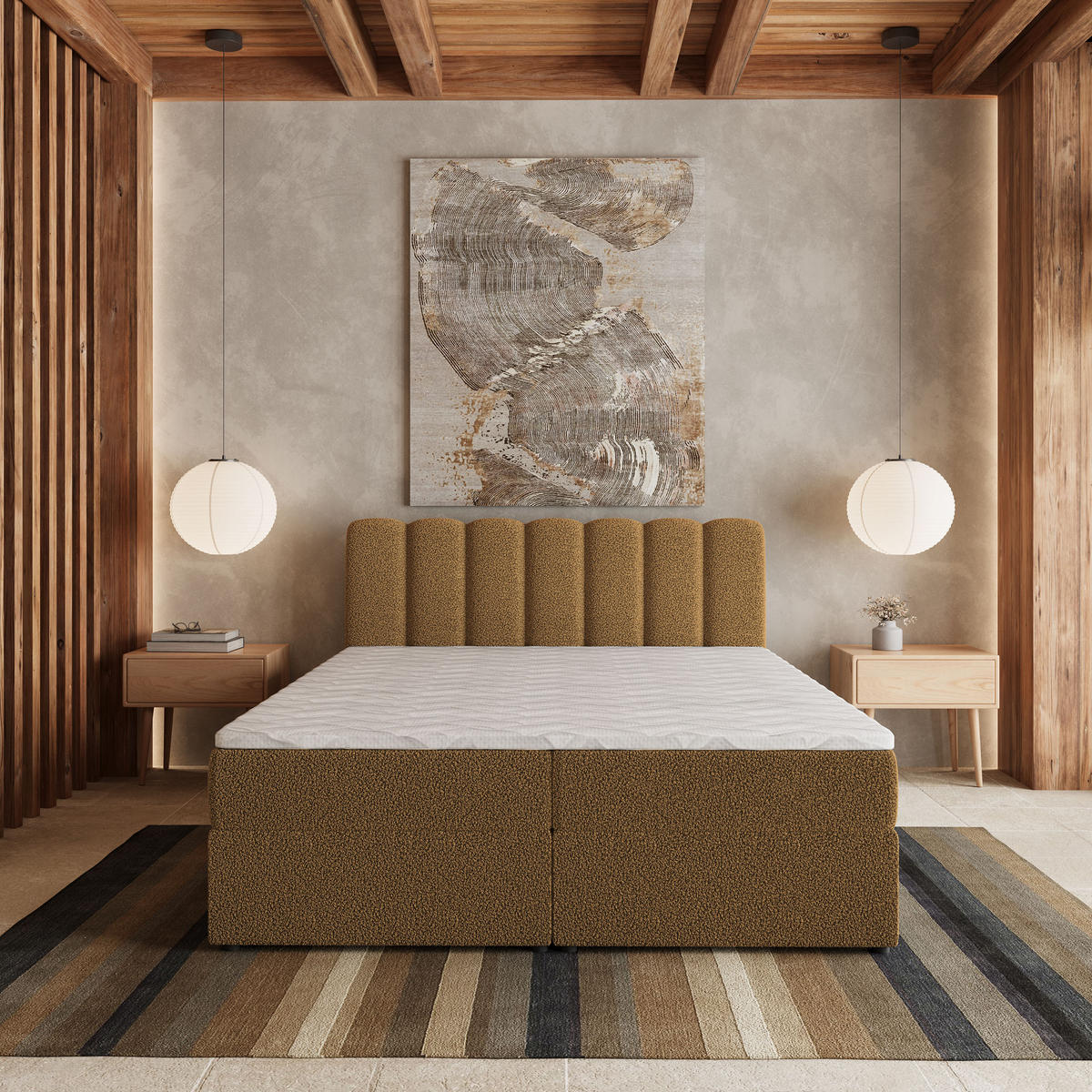 BOXBETT SOLIA 140x200 cm mit Matratze und Topper, H2+H3 - Orange - Orange, Holz (140/200cm) - MASSENO