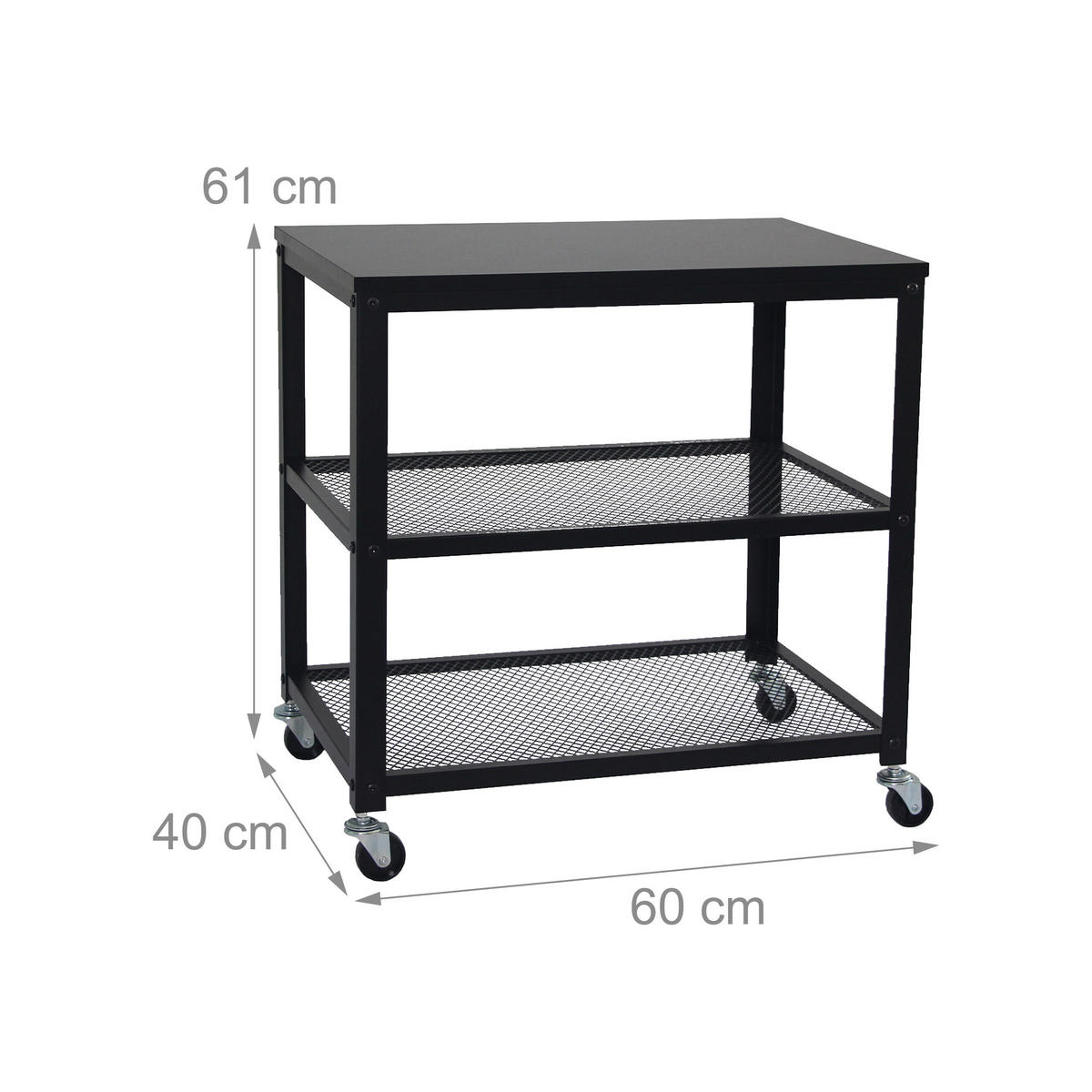 ROLLWAGEN - Schwarz, Holzwerkstoff/Kunststoff (60/61/40cm) - Relaxdays