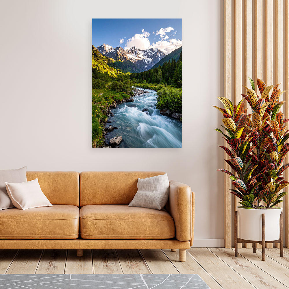 LEINWANDBILD Berglandschaft Bach Natur 60x90cm - Grün, Textil (60/90cm) - Feeby