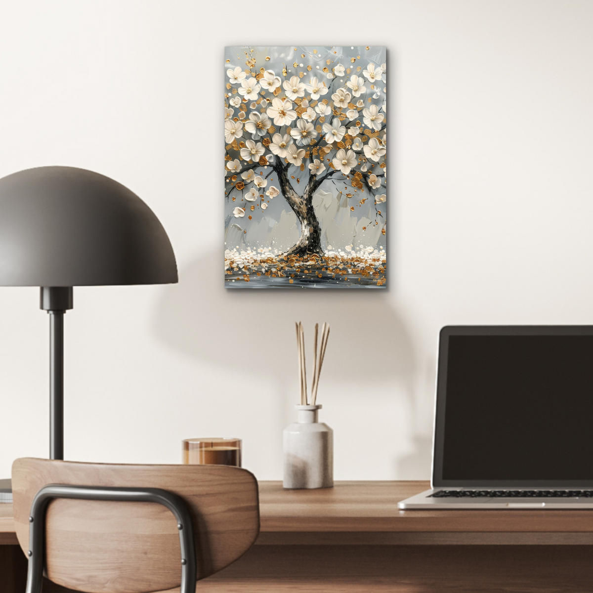KOVOVÝ OBRAZ Strom - Kvety - Biela - Príroda - Umenie 20x30 cm - biela, kov (20/30cm) - MuchoWow