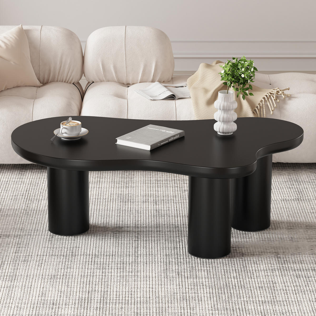 COUCHTISCH Wolkenform 107/66/40,5 cm Schwarz aus MDF mit PVC-Beinen - Schwarz, Holzwerkstoff (107/66/40.5cm) - OKWISH