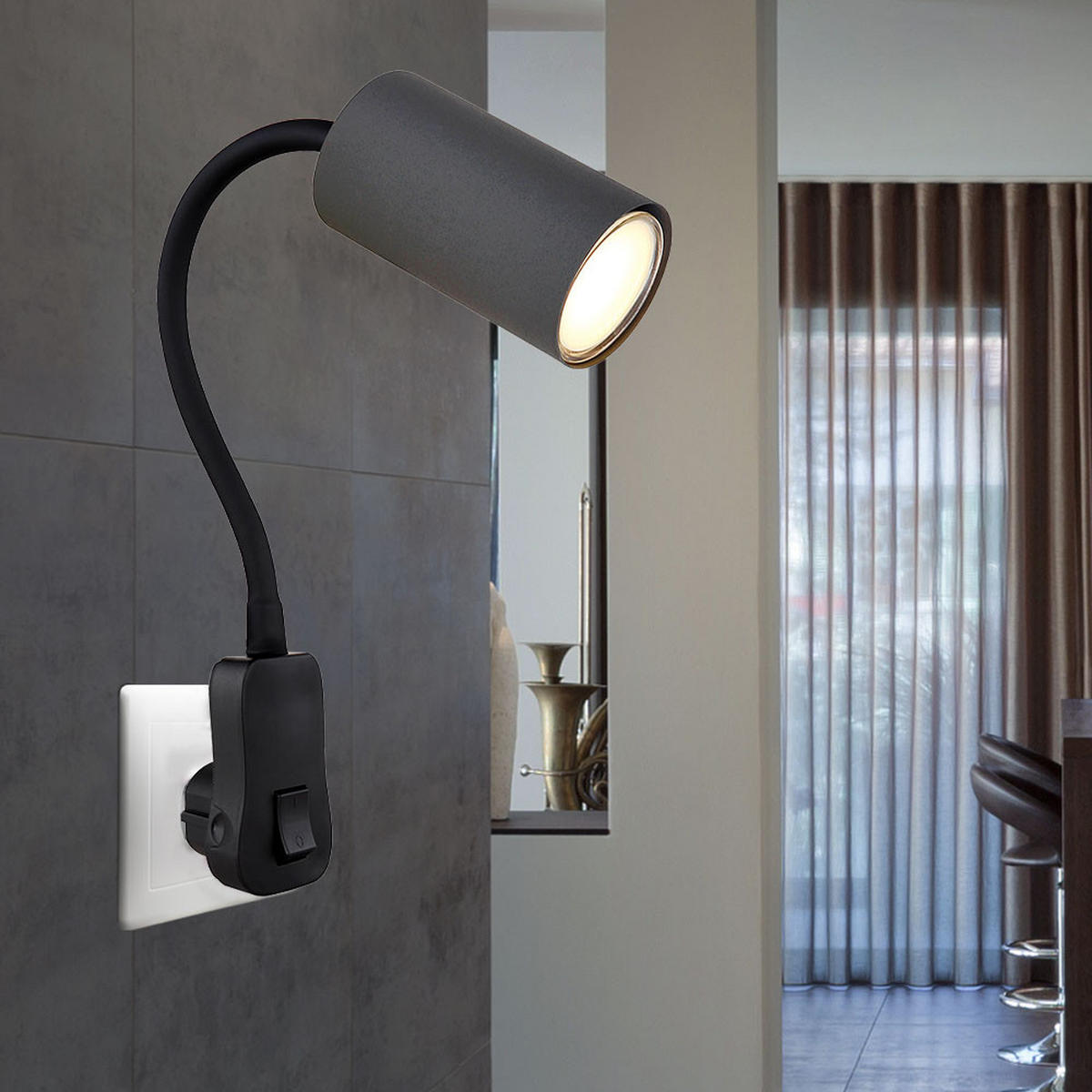 WANDLEUCHTE Metall Schwarz Schwanenhals 2er Set - Schwarz, Metall (5.5/43/32cm) - Globo Lighting