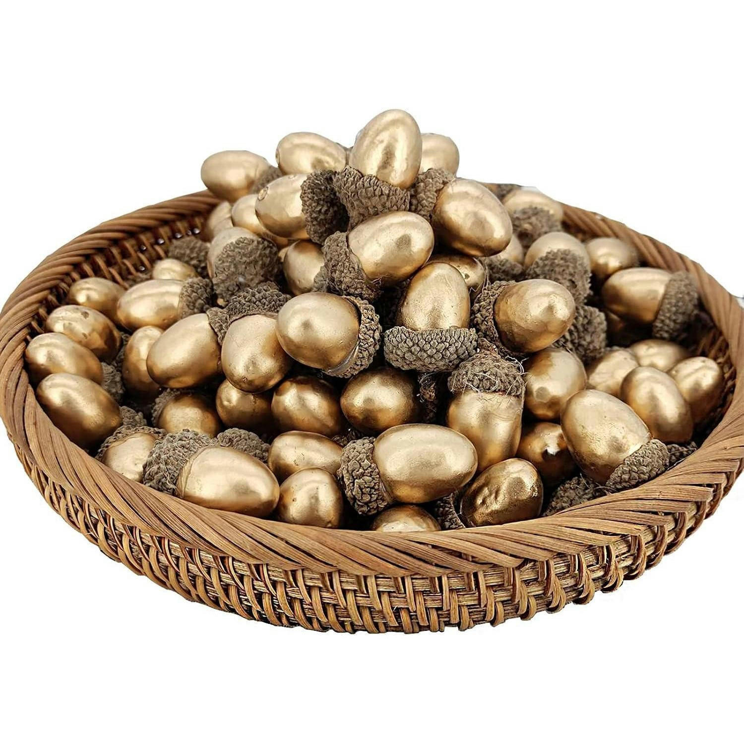 DEKO-EICHELN 50 Stück Set Gold mit Naturkappe - Goldfarben, Kunststoff (3cm)