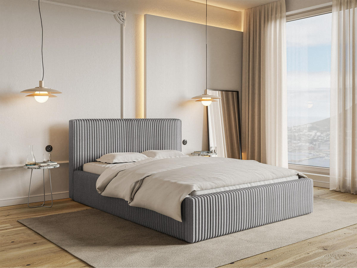 POLSTERBETT Tilio Hellgrau Cordbezug 140 cm - Hellgrau/Schwarz, Kunststoff/Textil (140/200cm) - Selsey