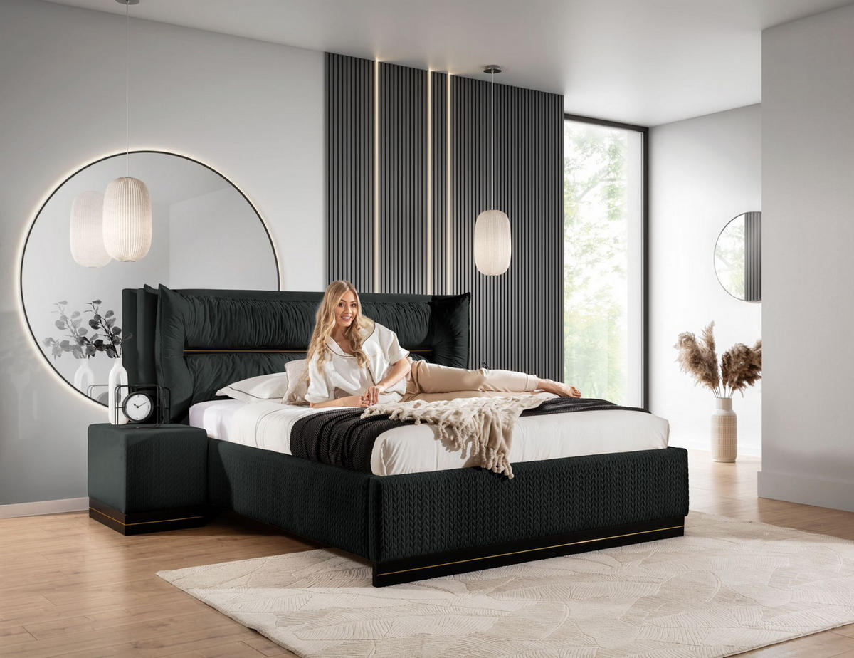POLSTERBETT Hamilton Magic Velvet Set.1 - Schwarz, Holzwerkstoff/Textil (180/200cm) - Fun Möbel