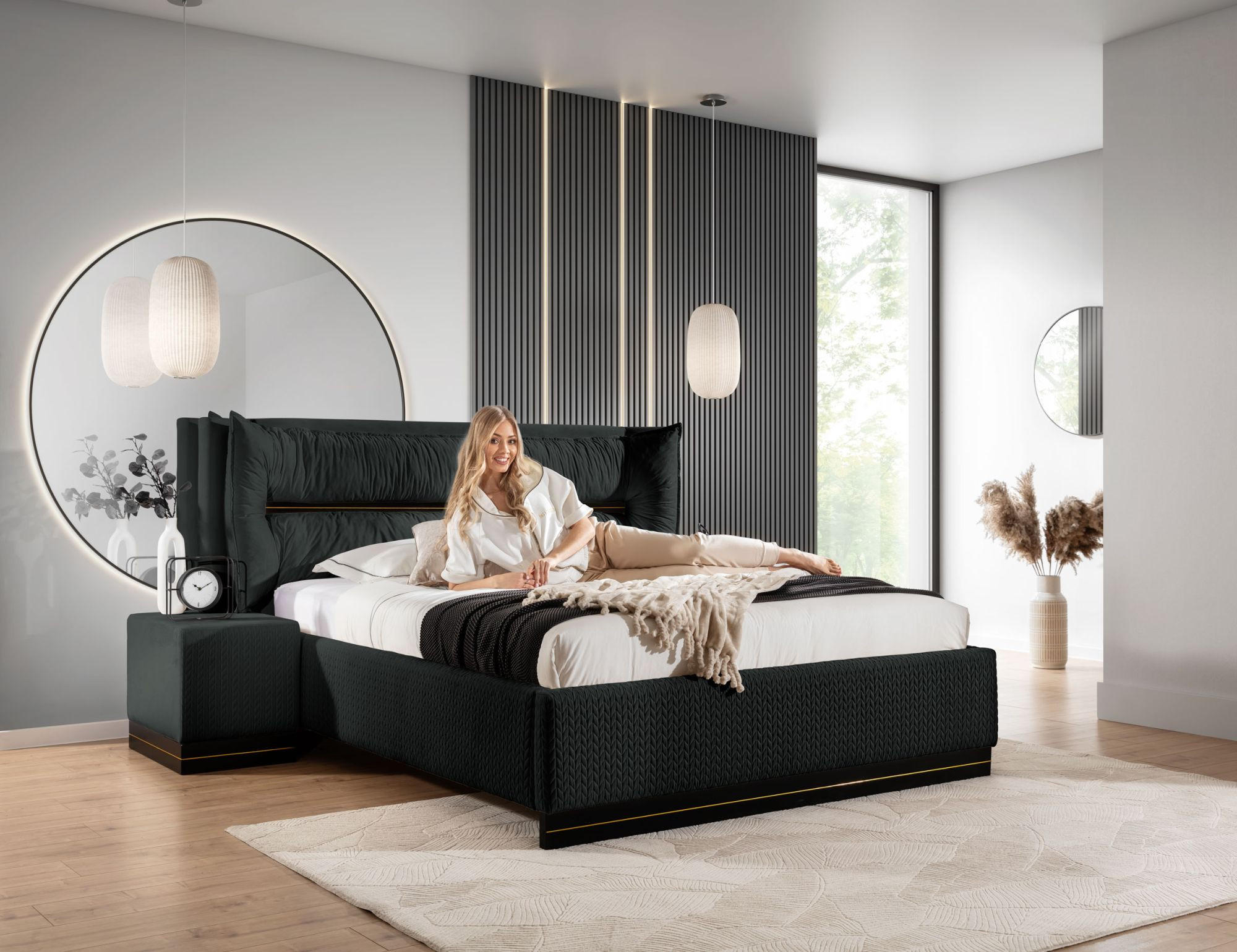 Thumbnail - Fun Möbel Polsterbett, Schwarz, Textil, 140x200 cm, Schlafzimmer, Betten, Polsterbetten