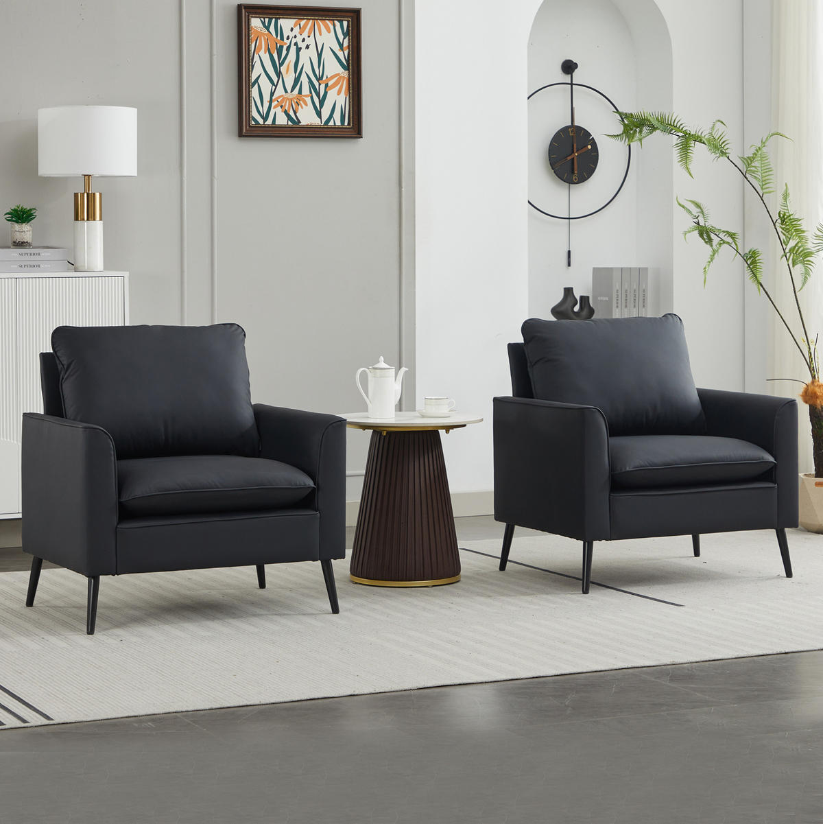 SESSEL aus Kunstleder 80x68x80 cm in Schwarz mit Kopf- und Lendenkissen - Schwarz, Textil (68/80/80cm) - Modfu