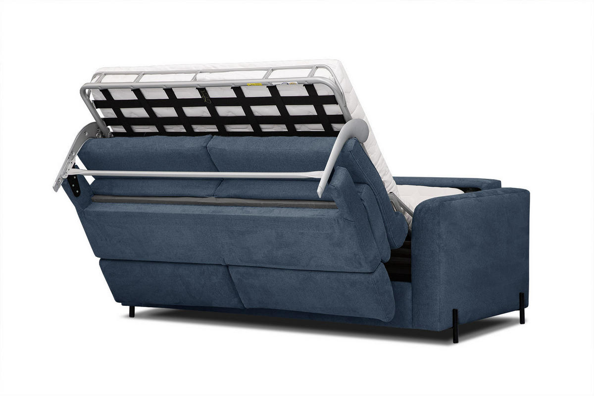 SOFA MEZO 3-Sitzer mit Schlaffunktion, dunkelblau - Schwarz/Dunkelblau, Holz/Textil (232/90/107cm) - Courtois Laville