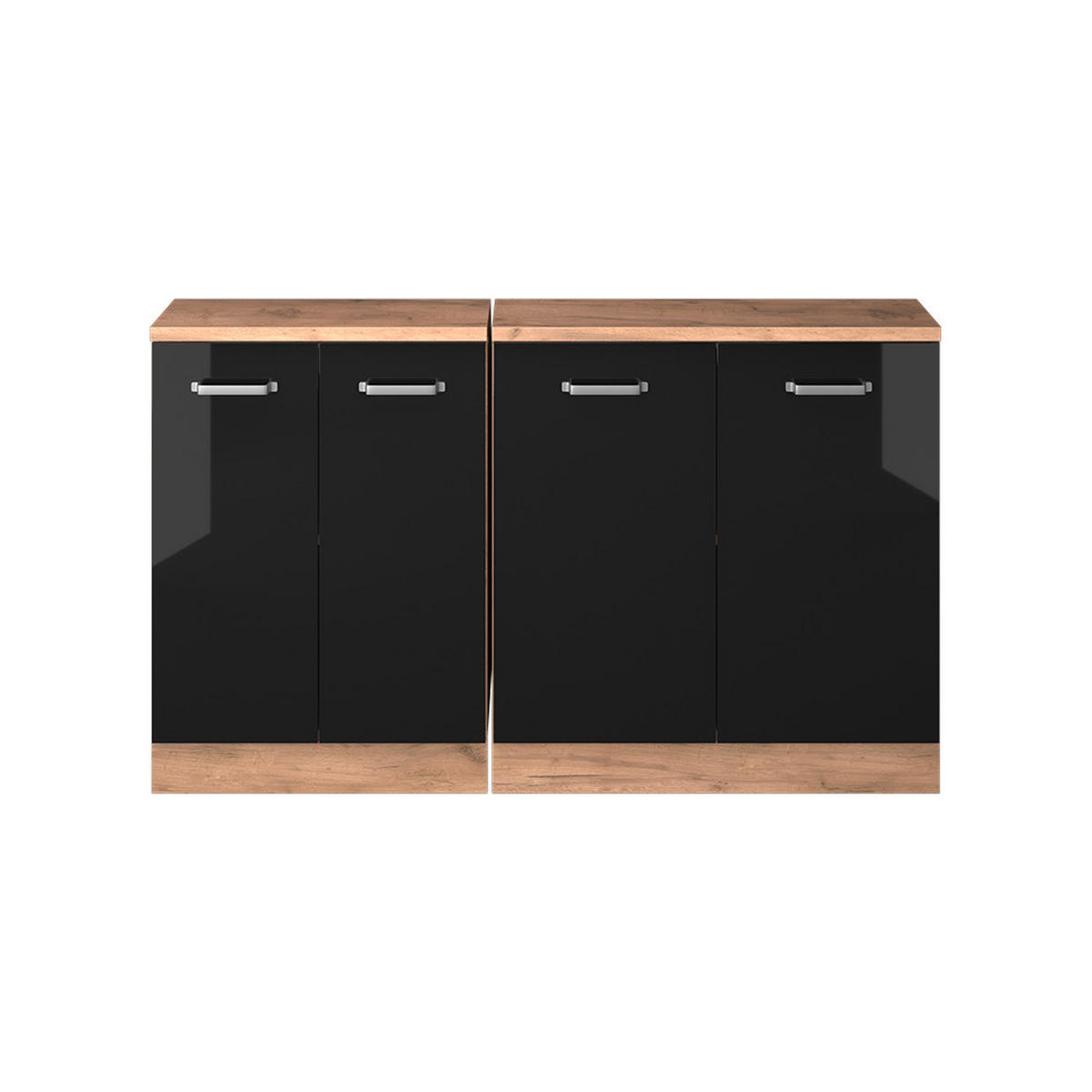 KUHINJSKI ORMAR ZA KOSINE KROVA R-Line Sjajna Crna 140 cm Set od 2 korpusa ormara, dubina 60 cm - hrast medunac/crna visoki sjaj, drvni materijal (140/83.8/60cm) - Vicco