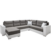 WOHNLANDSCHAFT CAPTAIN U-Form 314 cm mit hochwertigem Federkern, Schlaffunktion, Bettkasten und Ottomane links/rechts - Schwarz/Weiß, Kunststoff (314/90/217cm) - Wohnideebilder