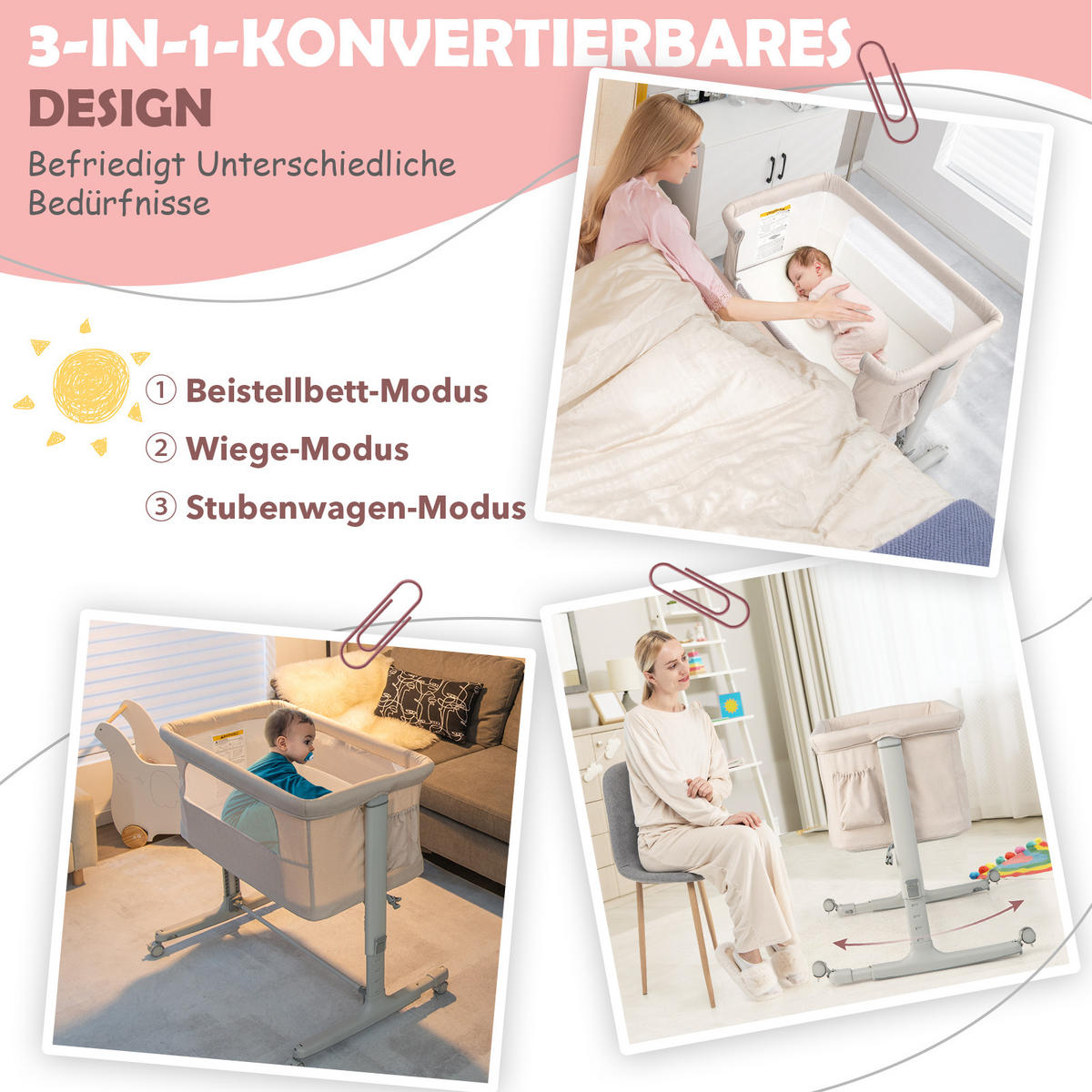 BEISTELLBETT Beige - Beige, Textil - COSTWAY