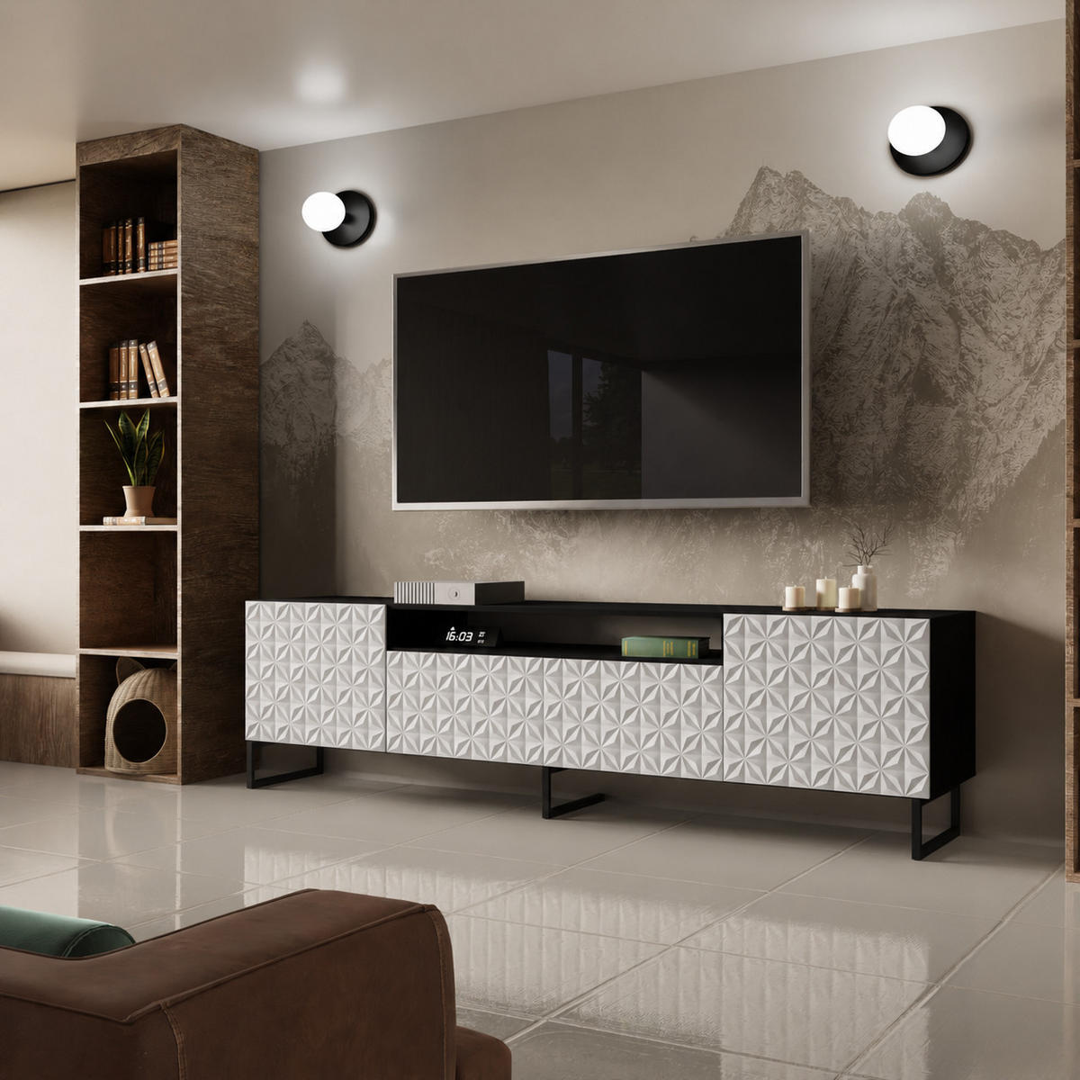 TV-SCHRANK Cali III 200 cm, dreitürig, schwarz, weiß - Schwarz/Weiß, Kunststoff (200/53/41cm) - Margaret Hadas24