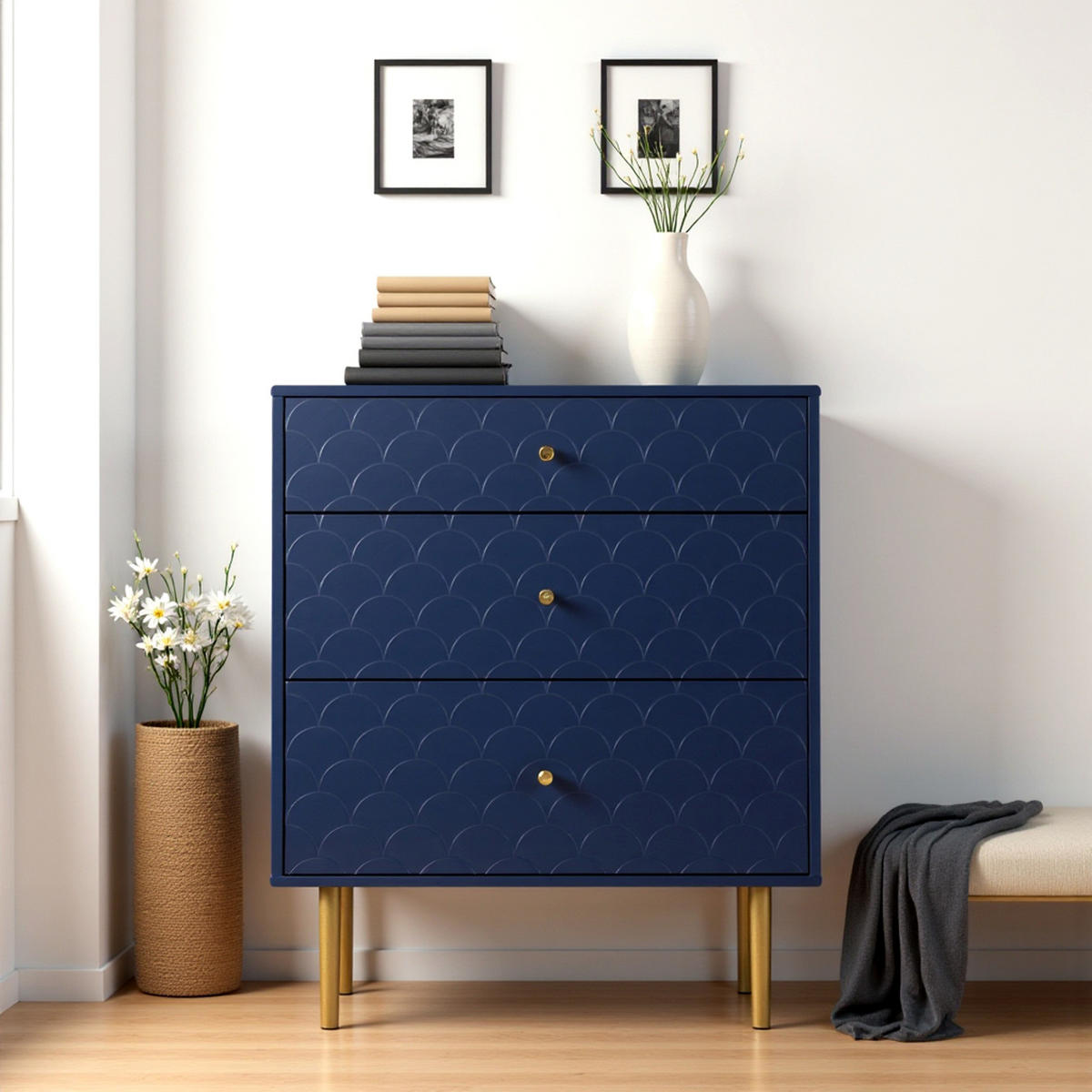 KOMMODE mit 3 Schubladen Blau - Blau, Holzwerkstoff (40/80/70cm) - Urban Meuble