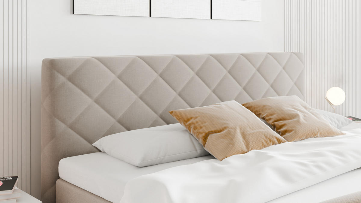 BOXBETT Diamaro 180x200 cm mit Bettkasten und Topper - Dunkelbeige - Beige, Holz (180/200cm) - Panda Möbel