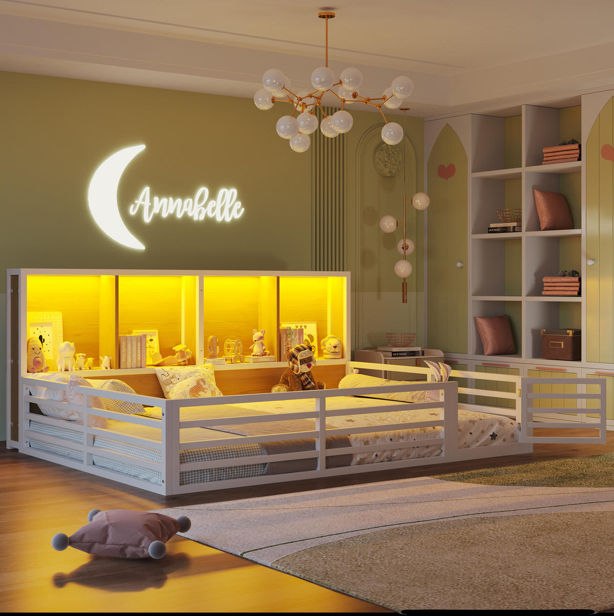 KINDERBETT aus Metall und MDF 140x200 cm in Weiß mit LED-Beleuchtung - Weiß, Metall (140/200cm) - Modfu