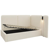 STAURRAUMBETT 90/200 cm DE-03071, mit Hydraulik, Leselampe und Bouclé-Bezug, in Beige - Beige, Metall (90/200cm) - ComfortXL