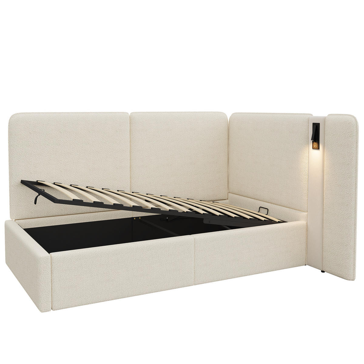 POLSTERBETT aus Schleife 90x200 cm in Beige mit Stauraum & USB/Typ-C - Beige, Textil (90/200cm) - Modfu