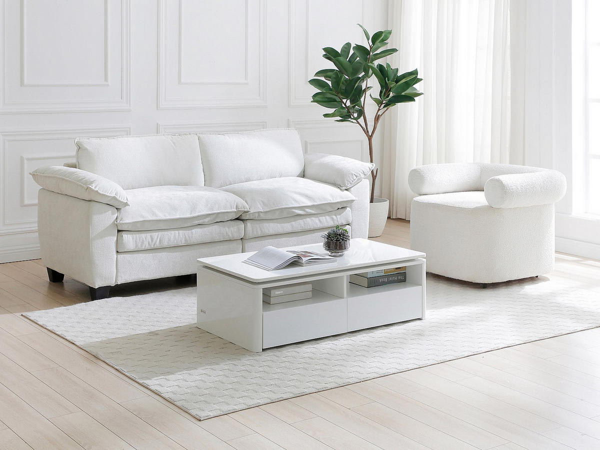 COUCHTISCH mit 2 Schubladen & 2 Ablagefächern - Mit LED-Beleuchtung - Weiß - SYLPIA - Weiß, Holz (110/60/34cm) - Vente-Unique