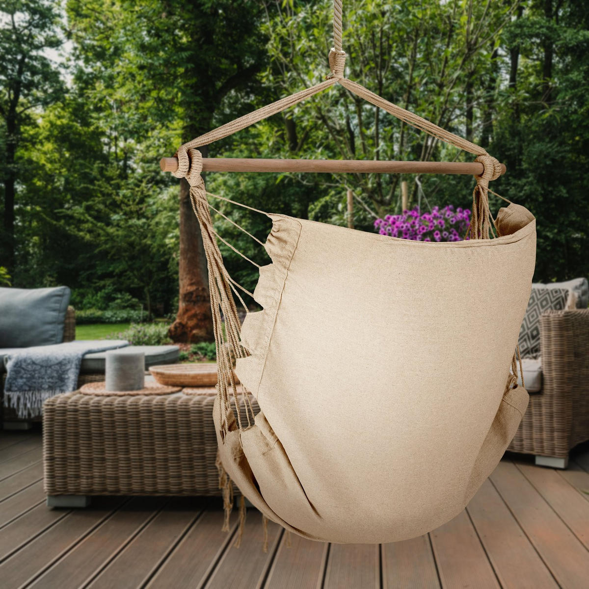 HÄNGESESSEL mit 3 Kissen 75/100/130 cm, bis 140 kg - Beige, Textil (100/130/75cm) - Outtec