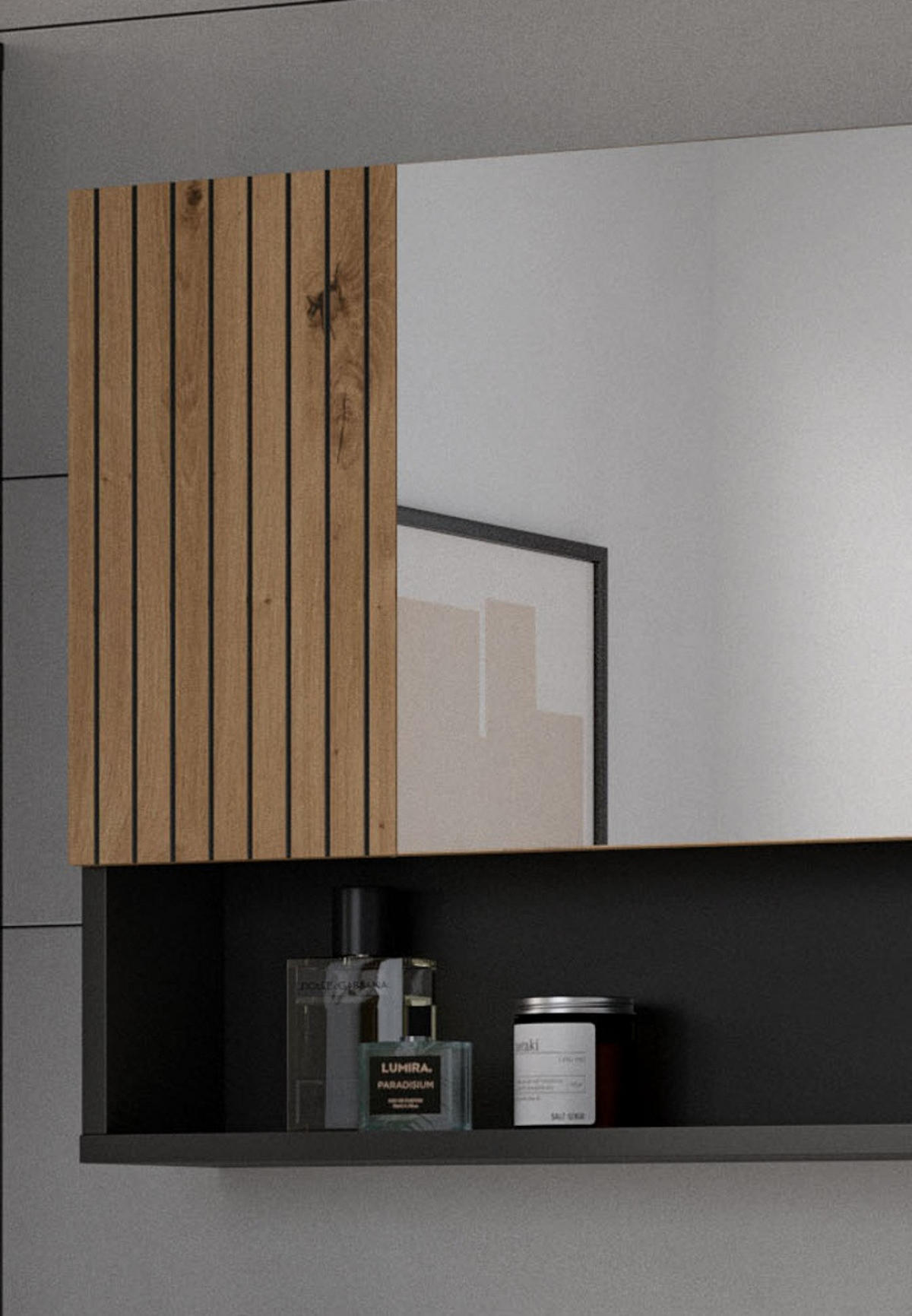 SPIEGELSCHRANK Eiche Artisan, grau 80 x 55 cm, Badschrank 3-türig - Eiche Artisan, Glas/Holzwerkstoff (80/55/17cm) - Inn.Furn