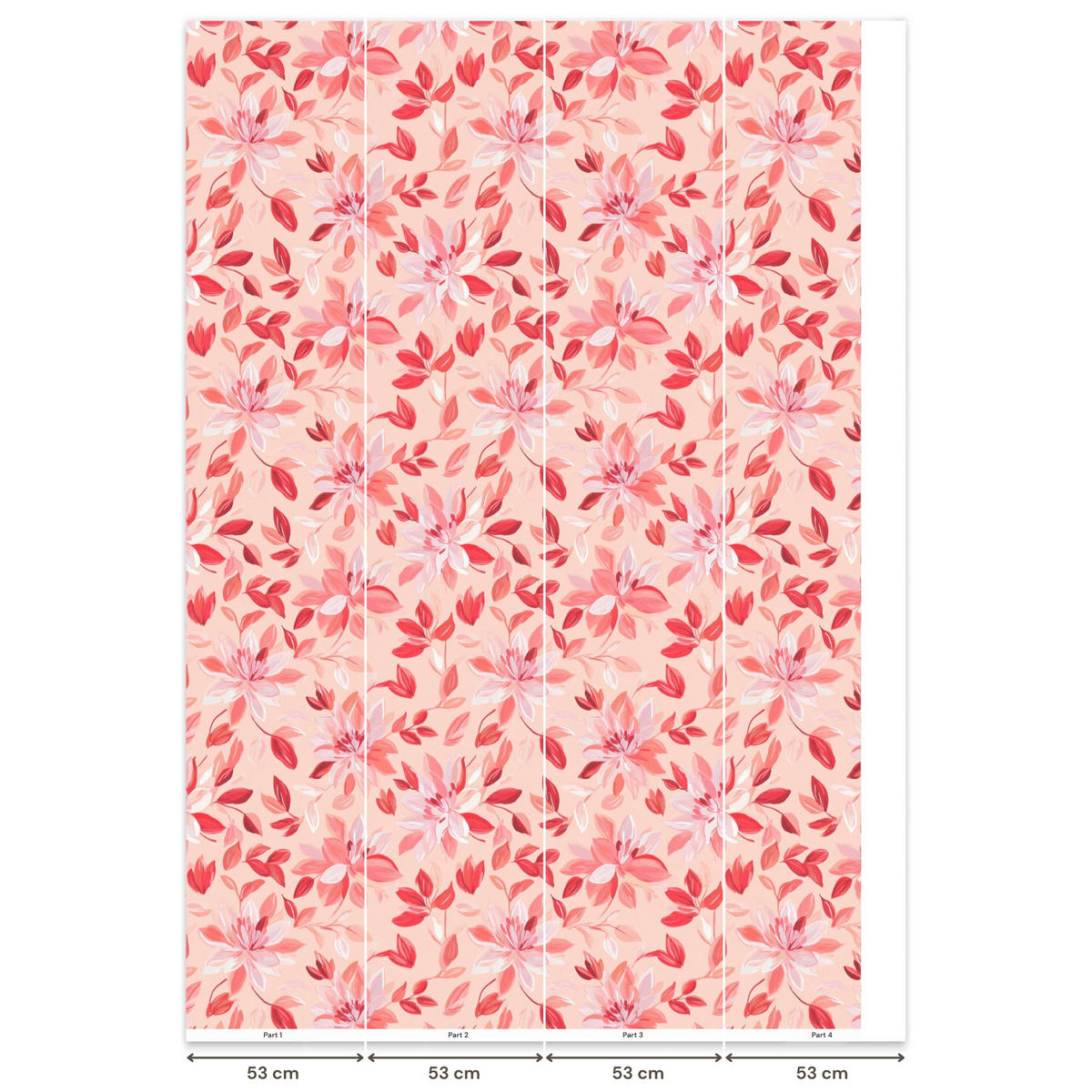 TAPETE - Botanisch - Blumen - Rot - 200x300 cm - Koralle, Papier (200/300cm) - OnlyWow