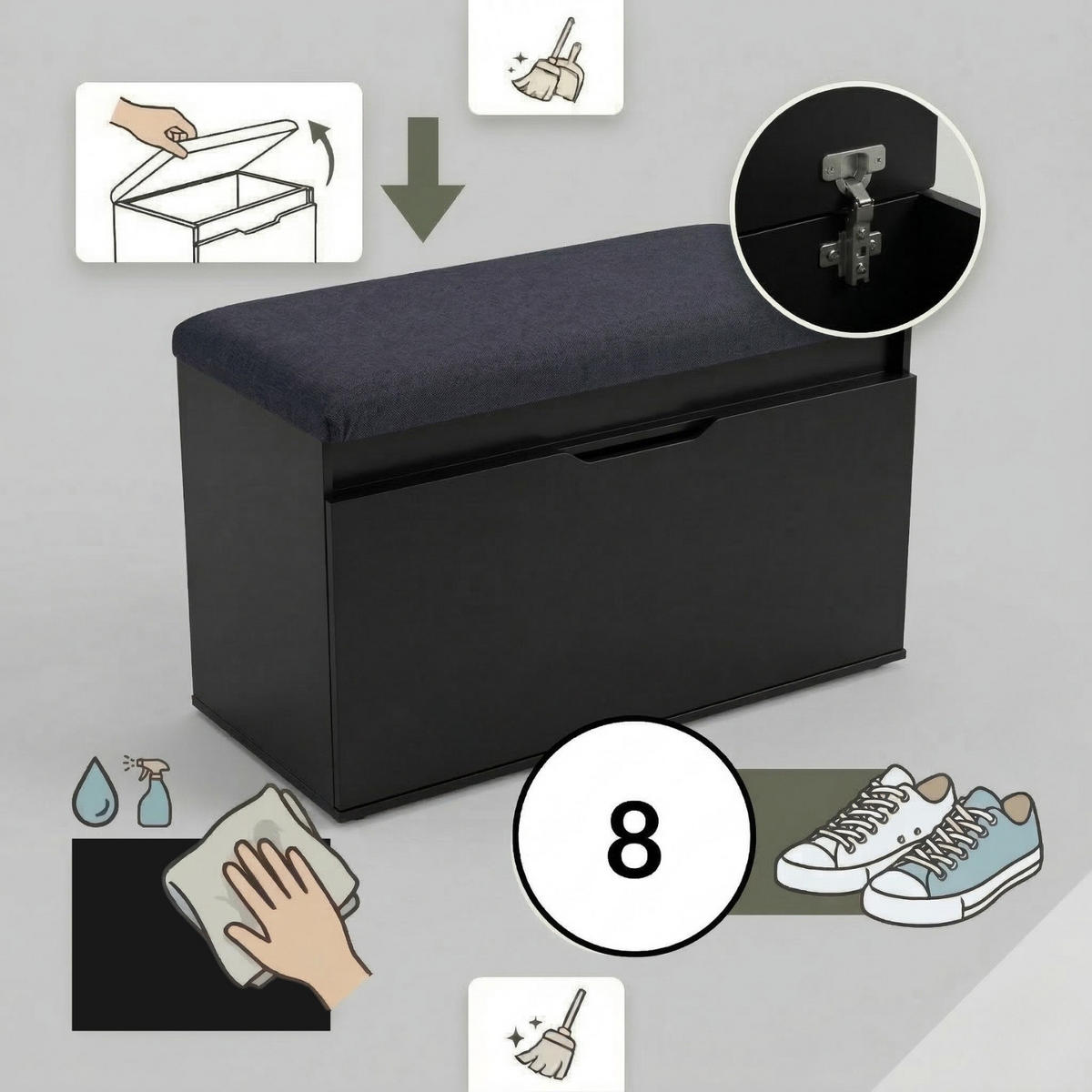 SCHUHSCHRANK Soto 80/50/35 cm Sitzbank - Schwarz, Holzwerkstoff (80/50/35cm) - BOXIMO