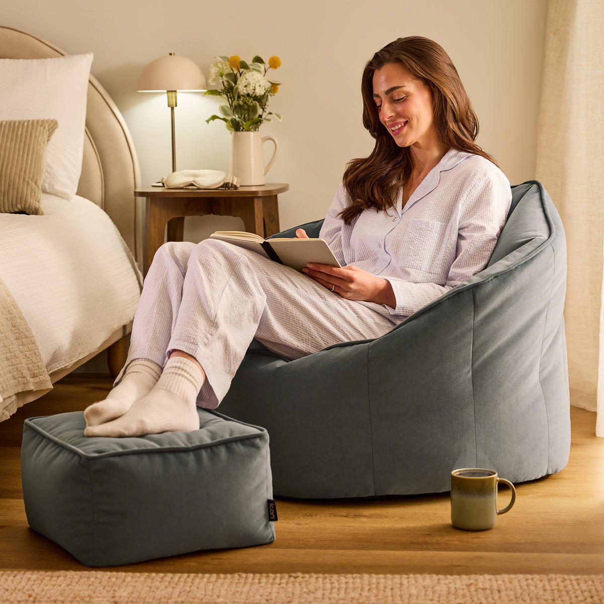 SITZSACK-SESSEL Sirena mit Hocker - Grau, Textil (77/64/74cm) - icon