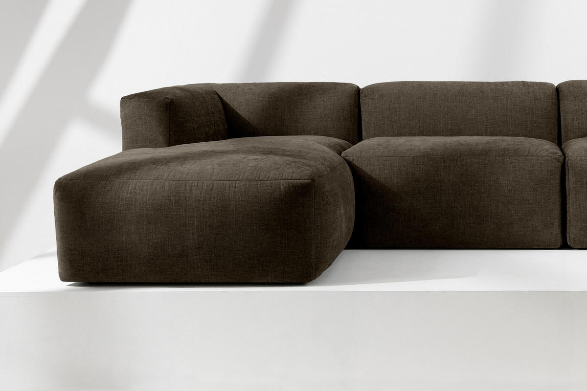 ECKMODULSOFA-LINKS BUFFO 6-Sitzer mit extrem weicher Sitzfläche, Gewebestoff, braun - Braun, Textil (377/180cm) - KONSIMO®