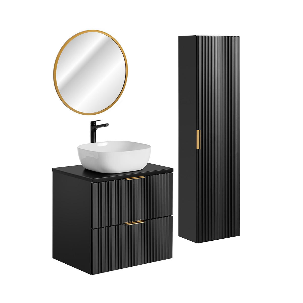 KOUPELNOVÝ NÁBYTEK 60.6cm Adriel 2er-Set Matná černá - černá, kompozitní dřevo (60.6/59/46cm) - Petits-meubles