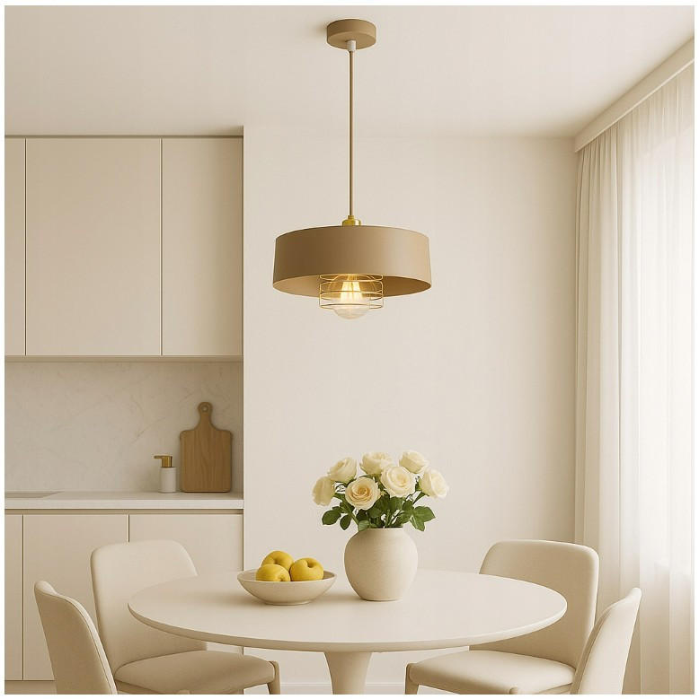 PENDELLEUCHTE ECRU - Beige/Goldfarben, Metall (30/30/100cm) - kiki design