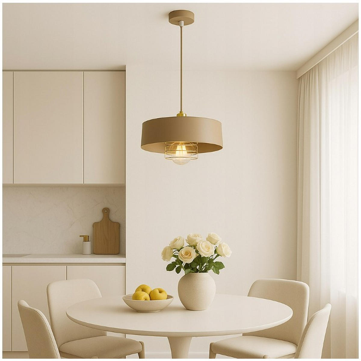 PENDELLEUCHTE ECRU - Beige/Goldfarben, Metall (30/30/100cm) - kiki design