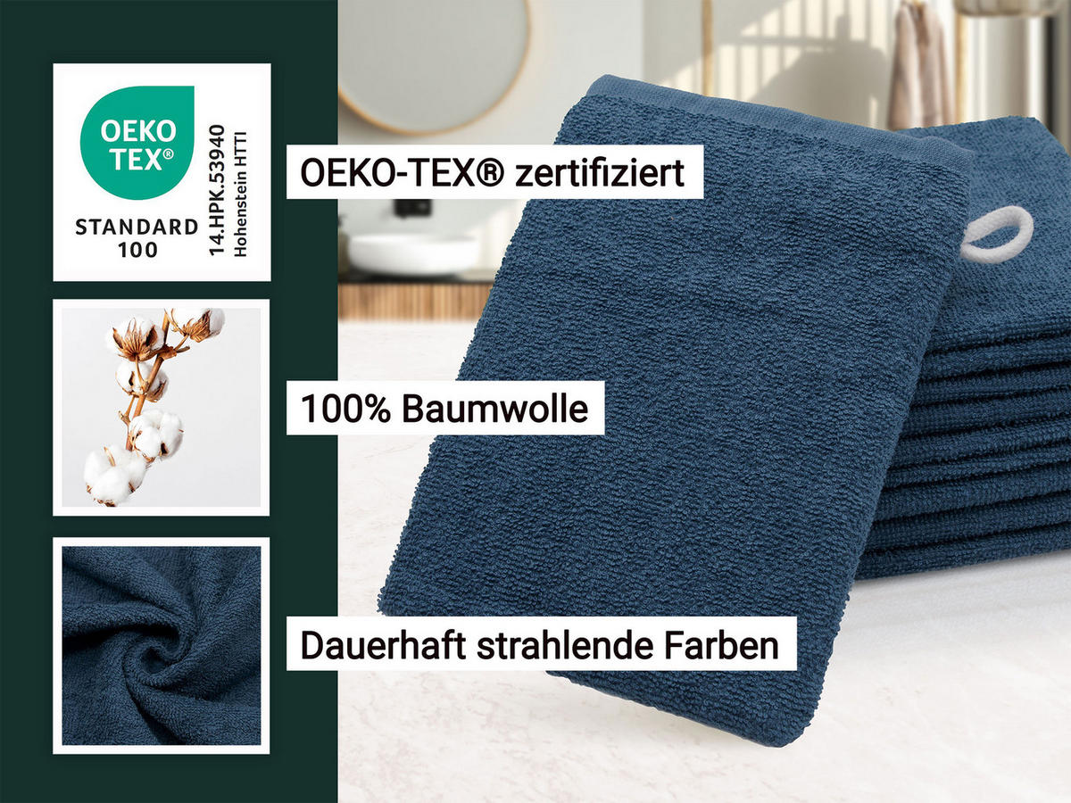 WASCHHANDSCHUH, 10er-Set, 16x21 cm, 100% Baumwolle, Blau - Dunkelblau, Textil (16/21cm) - Zollner