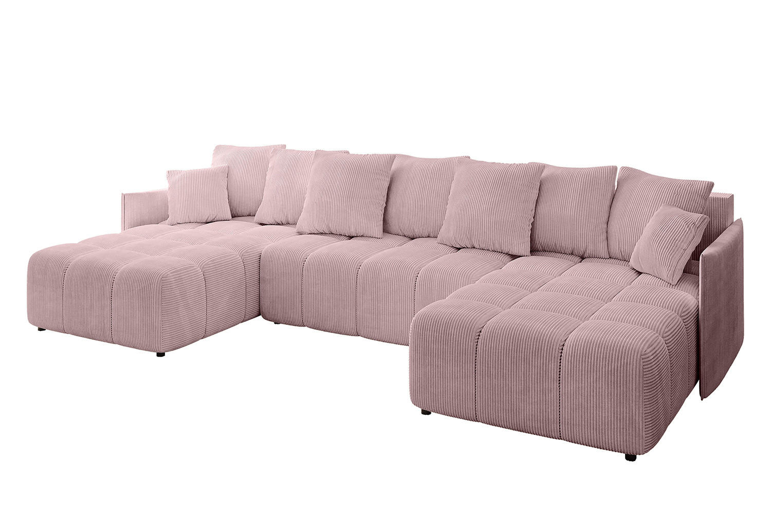 WOHNLANDSCHAFT LONLI-U 355x189x68 Rosa Cord - Rosa, Holzwerkstoff/Kunststoff (355/68/189cm) - ALTDECOR