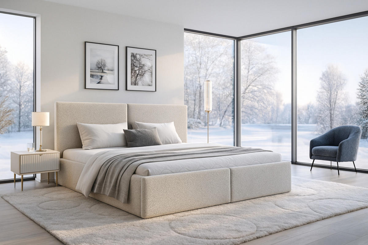 POLSTERBETT BEN 140/200 in Boucle Ecru - Ecru, Holz/Holzwerkstoff (140/200cm) - Deine Möbel 24