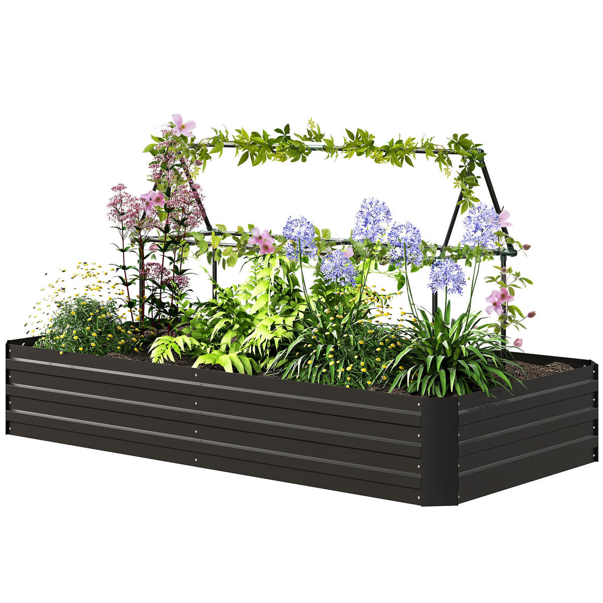 HOCHBEET DE-12234 rechteckig 180/90/29,5 cm mit Rankhilfe Anthrazit - Schwarz, Metall (180/29.5/90cm) - ComfortXL
