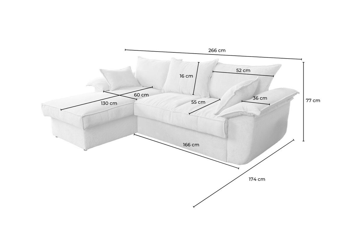 ECKSOFA DAMETO Grau Cord - Schwarz/Grau, Kunststoff/Textil (266/174cm) - KAWOLA