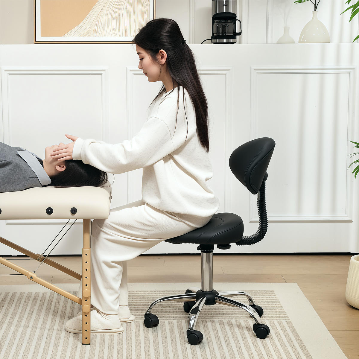 ROLLHOCKER höhenverstellbar mit Rückenlehne Drehhocker 83-98 cm Arbeitshocker - Silberfarben/Schwarz, Kunststoff/Metall (50/98/50cm) - HOMCOM