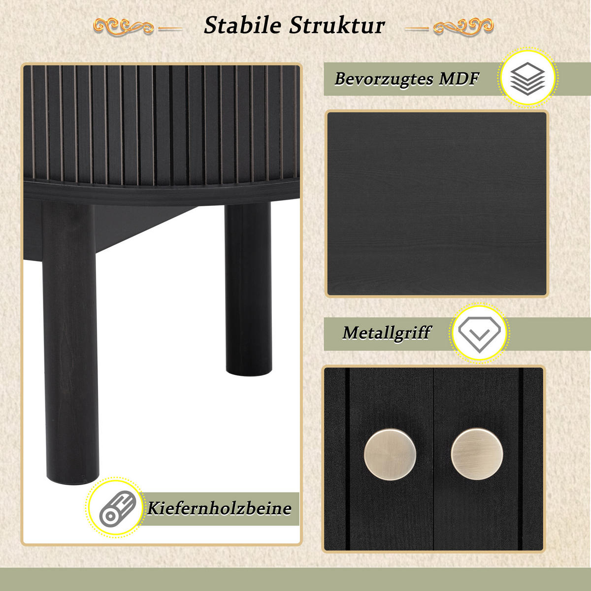 SIDEBOARD Schwarz 138/43/75 cm - Schwarz, Holzwerkstoff (43/75/138cm) - Urban Meuble