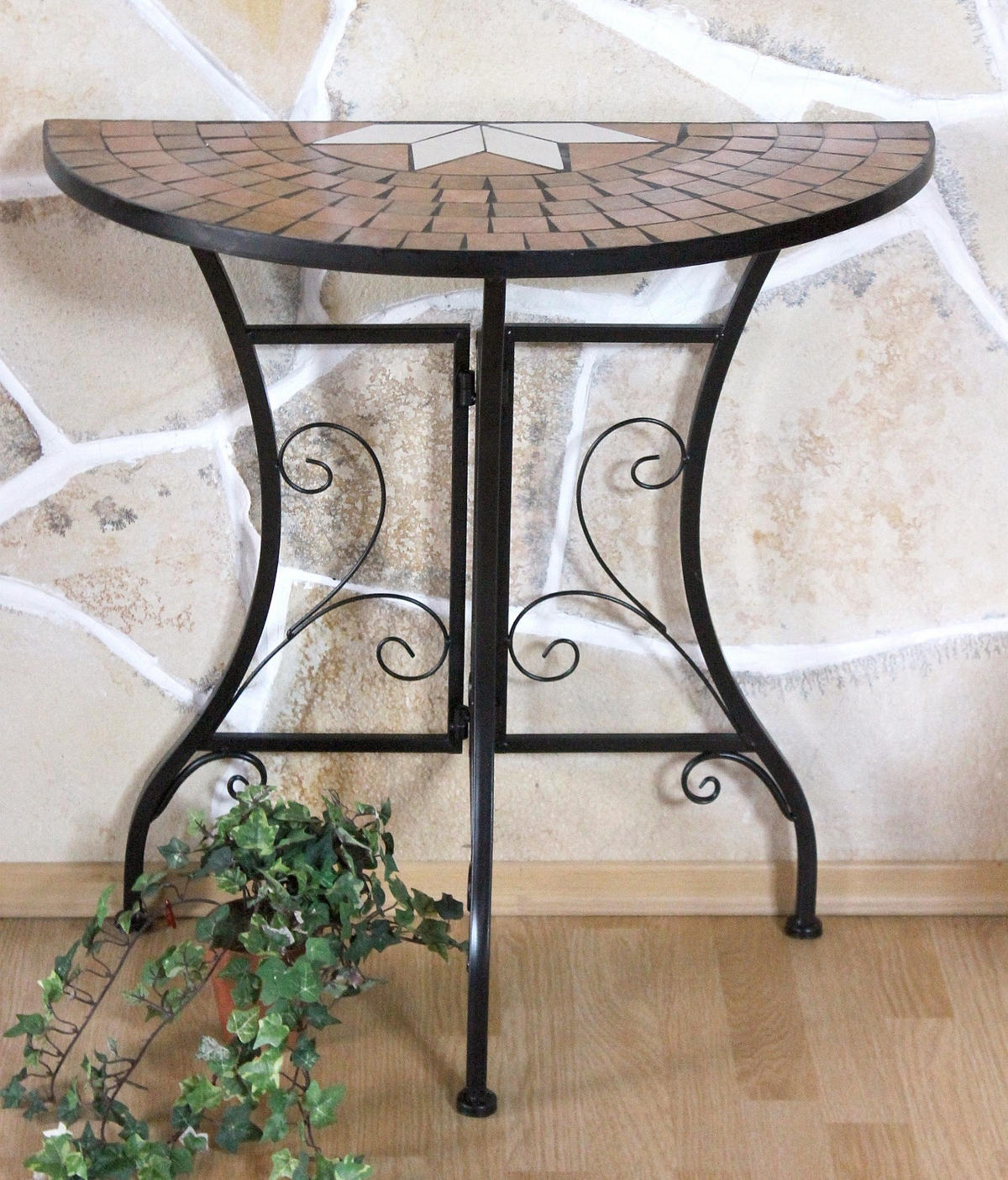 WANDTISCH Halbrund Metall Mosaik 70 cm 120041 - Schwarz, Metall (35/70/72cm) - DanDiBo