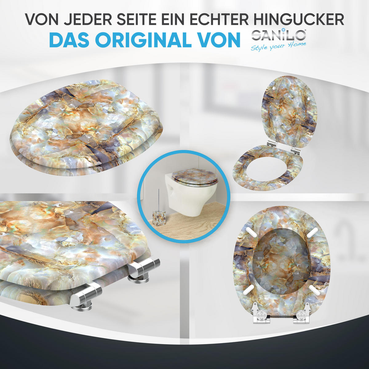 WC-SITZ mit Absenkautomatik Marmor Braun - Braun, Holzwerkstoff (38/6/47cm) - Sanilo