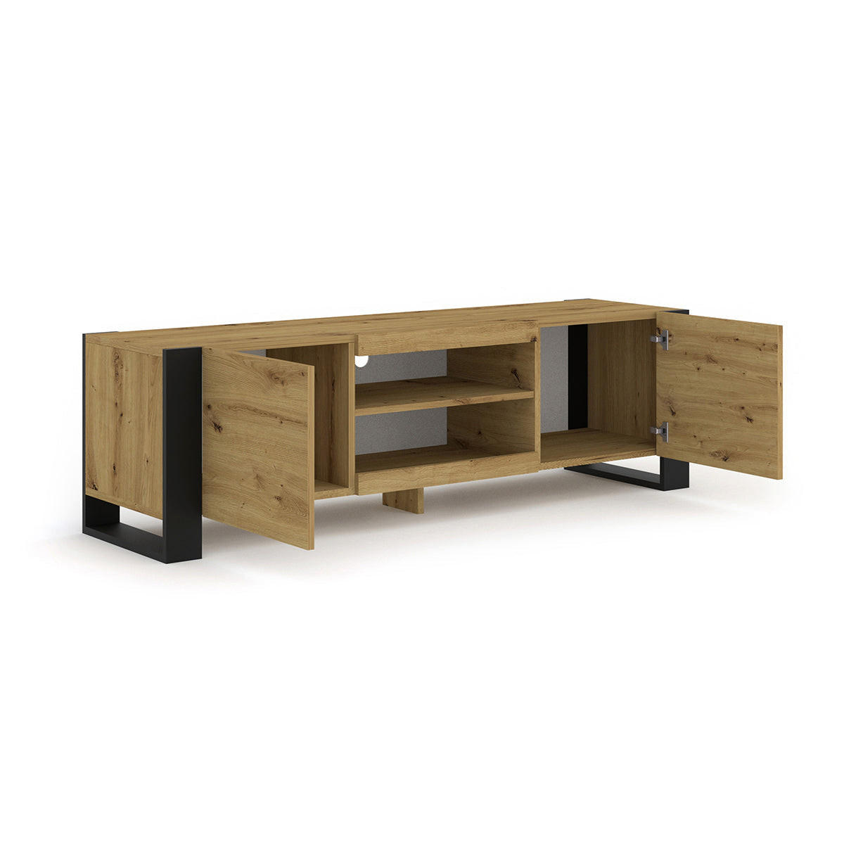 TV STOLÍK Gani Drevo a matná čierna - čierna, kompozitné drevo (158/47/40cm) - Petits-meubles
