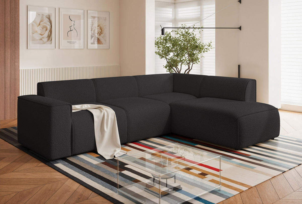 ECKSOFA ZAVO Feiner Mischstoff in Anthrazit - Anthrazit, Holzwerkstoff/Kunststoff (310/218cm) - Idohome