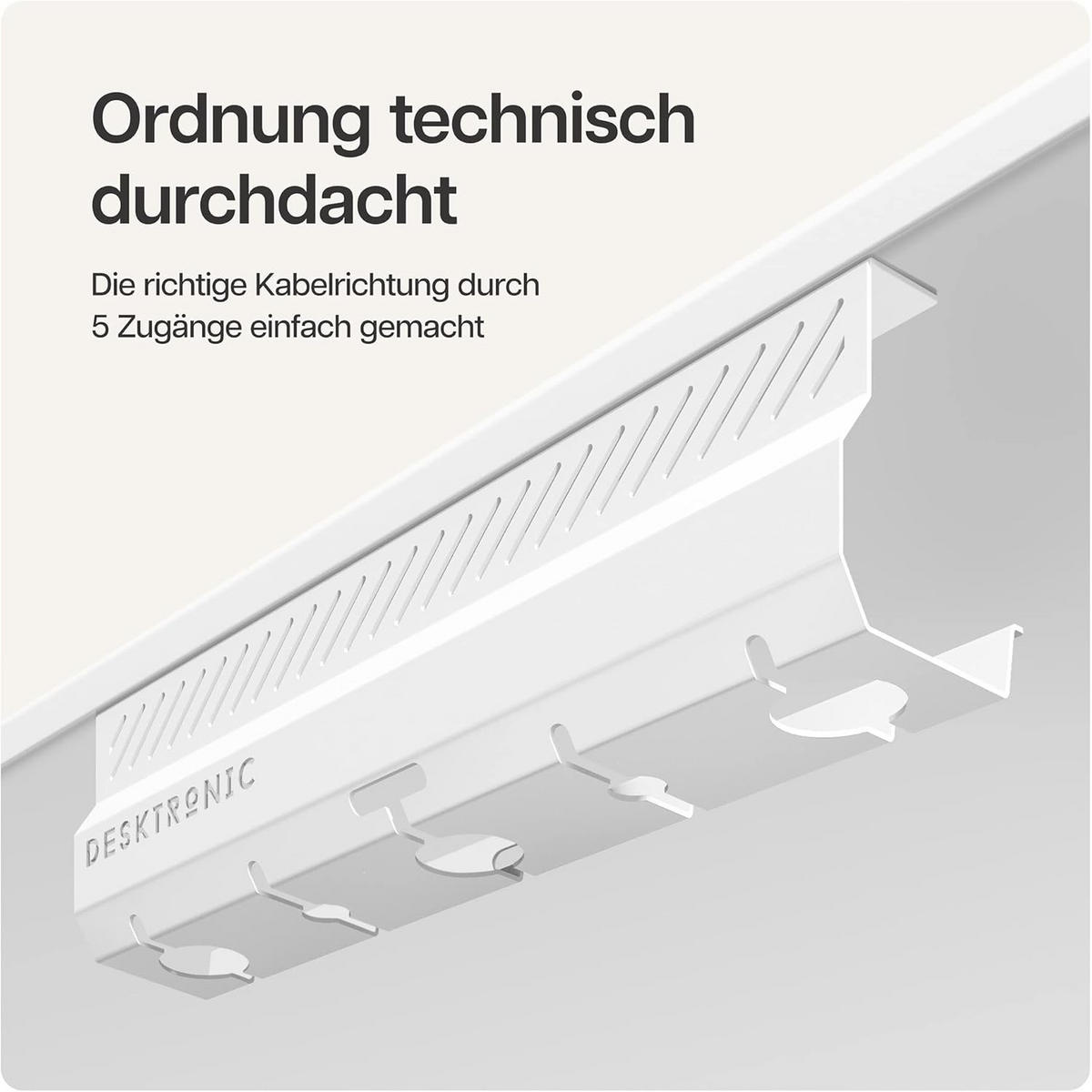 KABELKANAL Schreibtisch Weiß, 2x43cm, Hochwertiger Stahl - Weiß, Metall (43/12/10cm) - Desktronic