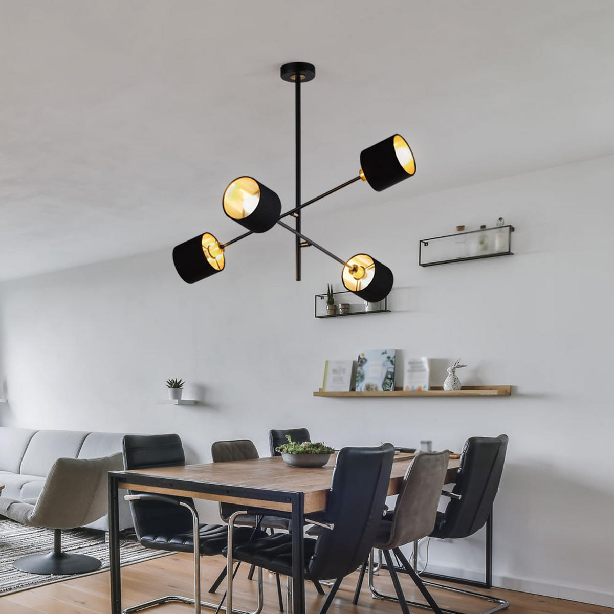 LED DECKENLEUCHTE Metall Stoff Schwarz 4 Flammig - Schwarz, Metall (77.5/77.5/81cm) - Wofi