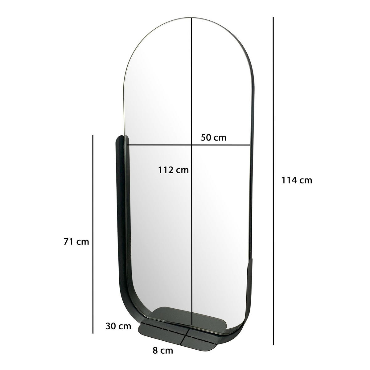 WANDSPIEGEL Oval Metall Schwarz 51x114 cm Mit Ablage - Schwarz, Glas (51/114/8cm) - KADIMA DESIGN