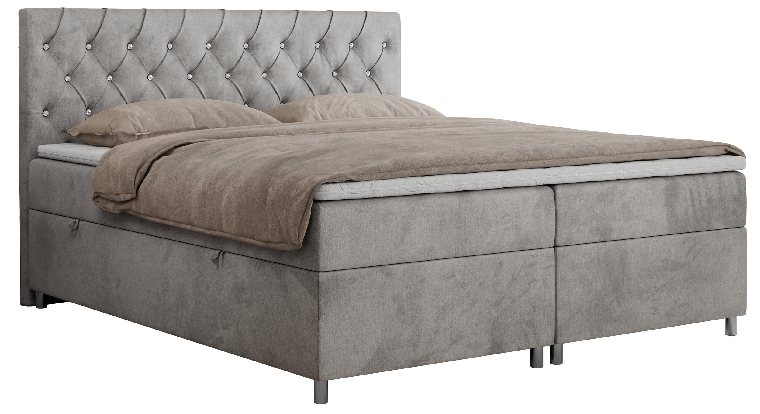 BOXBETT ROMA 120/200 - Hellgrau Velvet - H3 - Hellgrau, Holz/Textil (120/200cm)