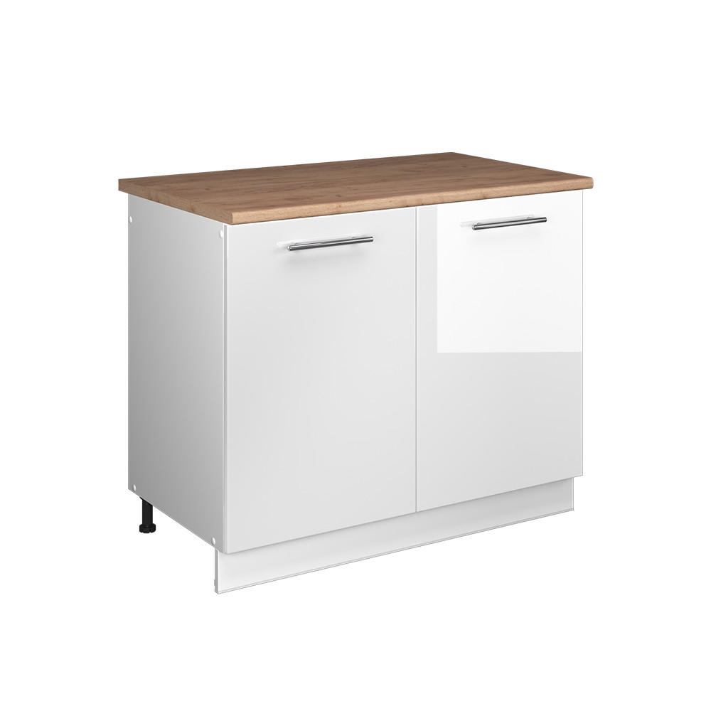 SPÜLENUNTERSCHRANK Fame-Line, Weiß Hochglanz/Weiß, 100 cm, AP Eiche - Weiß Hochglanz/Weiß, Holzwerkstoff (100/82/60cm) - Vicco